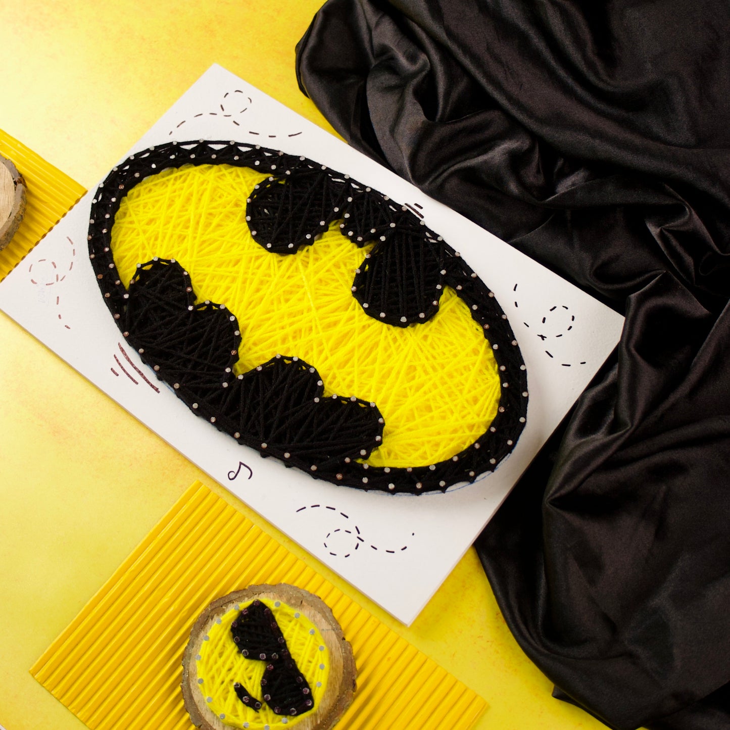 Handcrafted Batman string art wall décor, perfect gift for DC Comics and superhero fans.