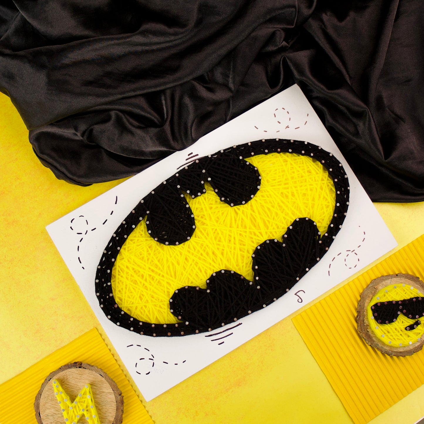 ellow and black Batman string art for room decoration or custom birthday gift.