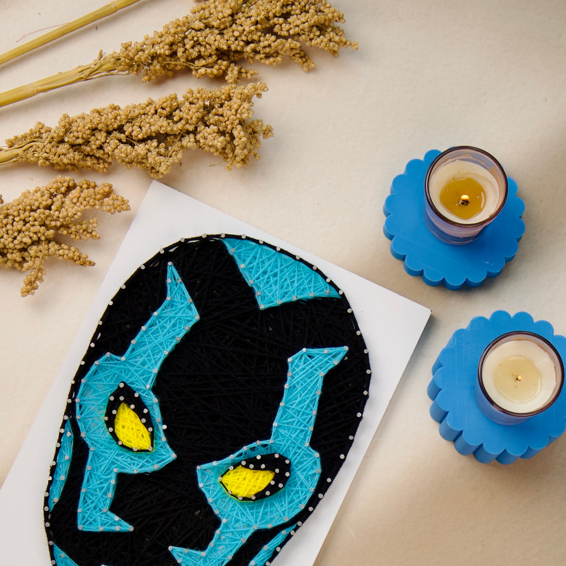 Vibrant Blue Beetle string artwork, ideal for comic lovers, kids' room decor, or collectible gifts.