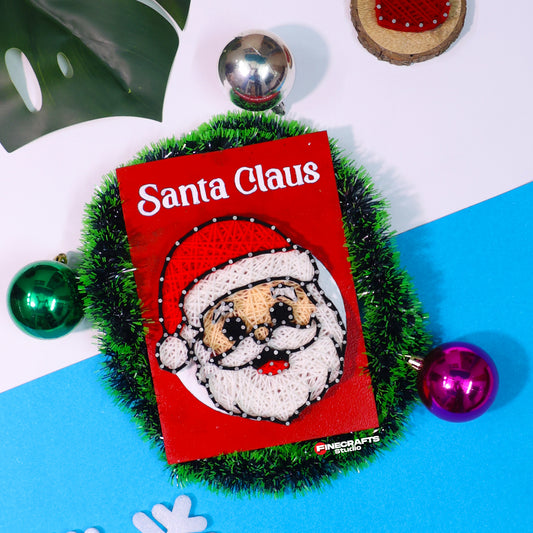 Handmade Santa Claus string art on red wooden board – festive Christmas wall decor for holiday gifting.