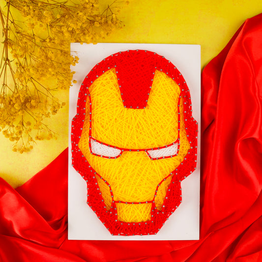 Iron Man helmet string art – handcrafted Marvel wall decor for superhero fans.