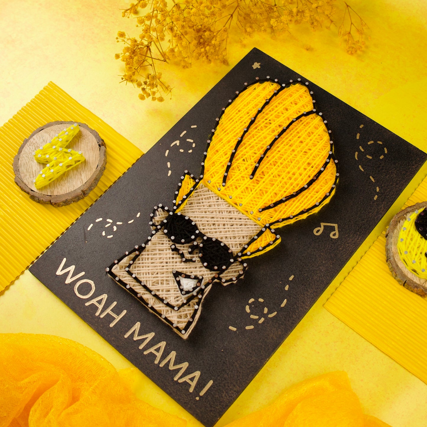Cool cartoon-style string art of Johnny Bravo with iconic hair and sunglasses, ideal for gifting.
