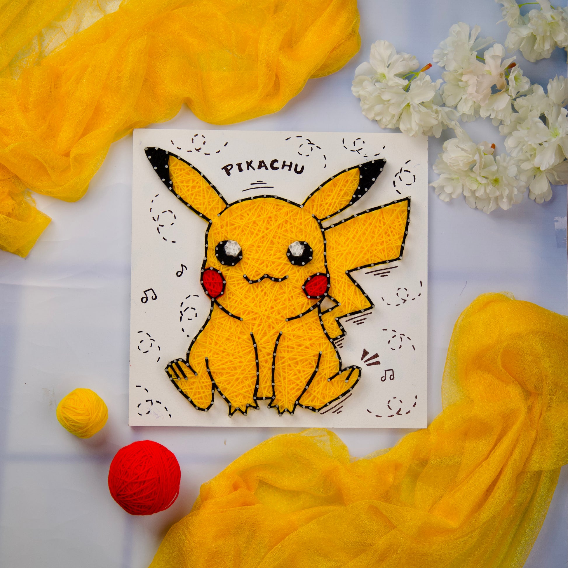 Handmade Pikachu string art wall decor, perfect gift for Pokémon fans and anime lovers.