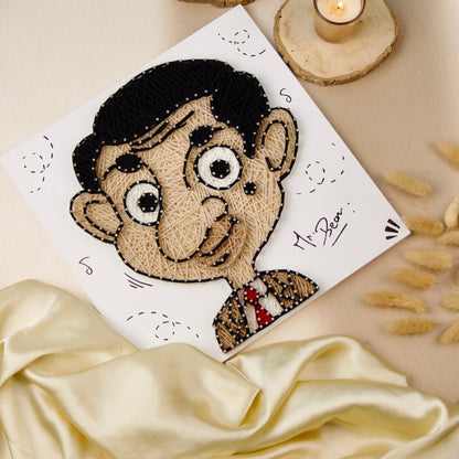 Creative Mr. Bean thread art – Best string art gift idea from The Finecrafts Studio for any special occasion.