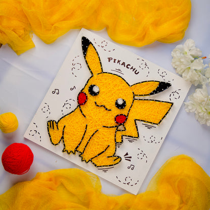 Unique Pikachu thread art piece, creative Pokémon-inspired home decor for fans of all ages.