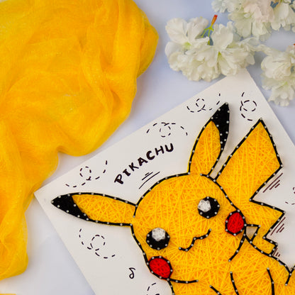 Personalized Pikachu string art gift for Pokémon lovers, handcrafted with vibrant threads.