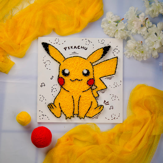 Handmade Pikachu string art wall decor, perfect gift for Pokémon fans and anime lovers.