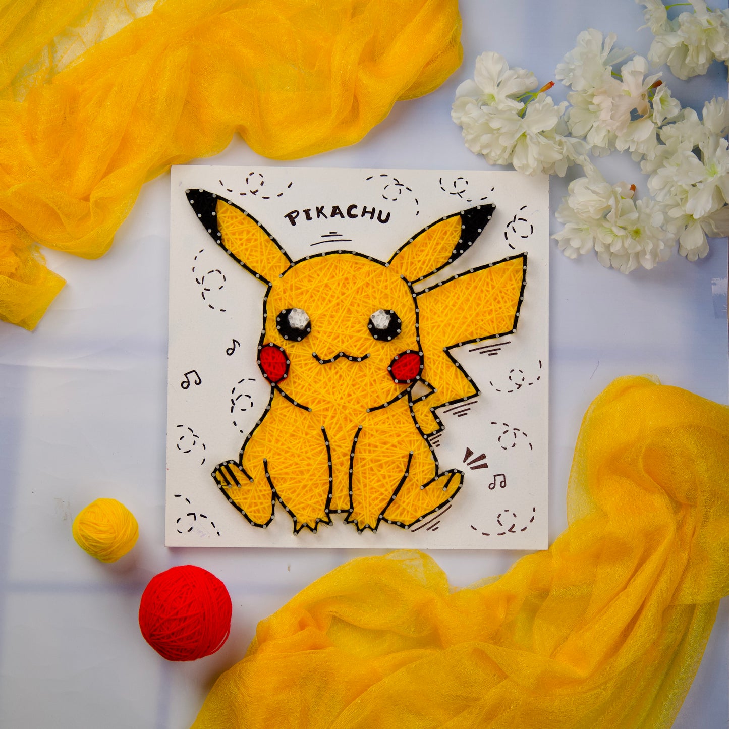 Handmade Pikachu string art wall decor, perfect gift for Pokémon fans and anime lovers.