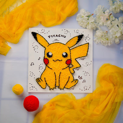 Handmade Pikachu string art wall decor, perfect gift for Pokémon fans and anime lovers.
